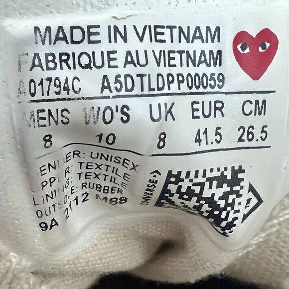 Converse Chuck Taylor X CDG Play All-Star 70 Hi Top Beige Red (A01794C) … - Picture 11 of 11